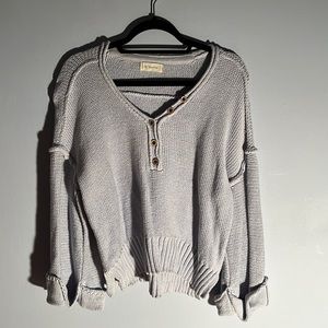 By Together Light Gray Henley Knit Sweater